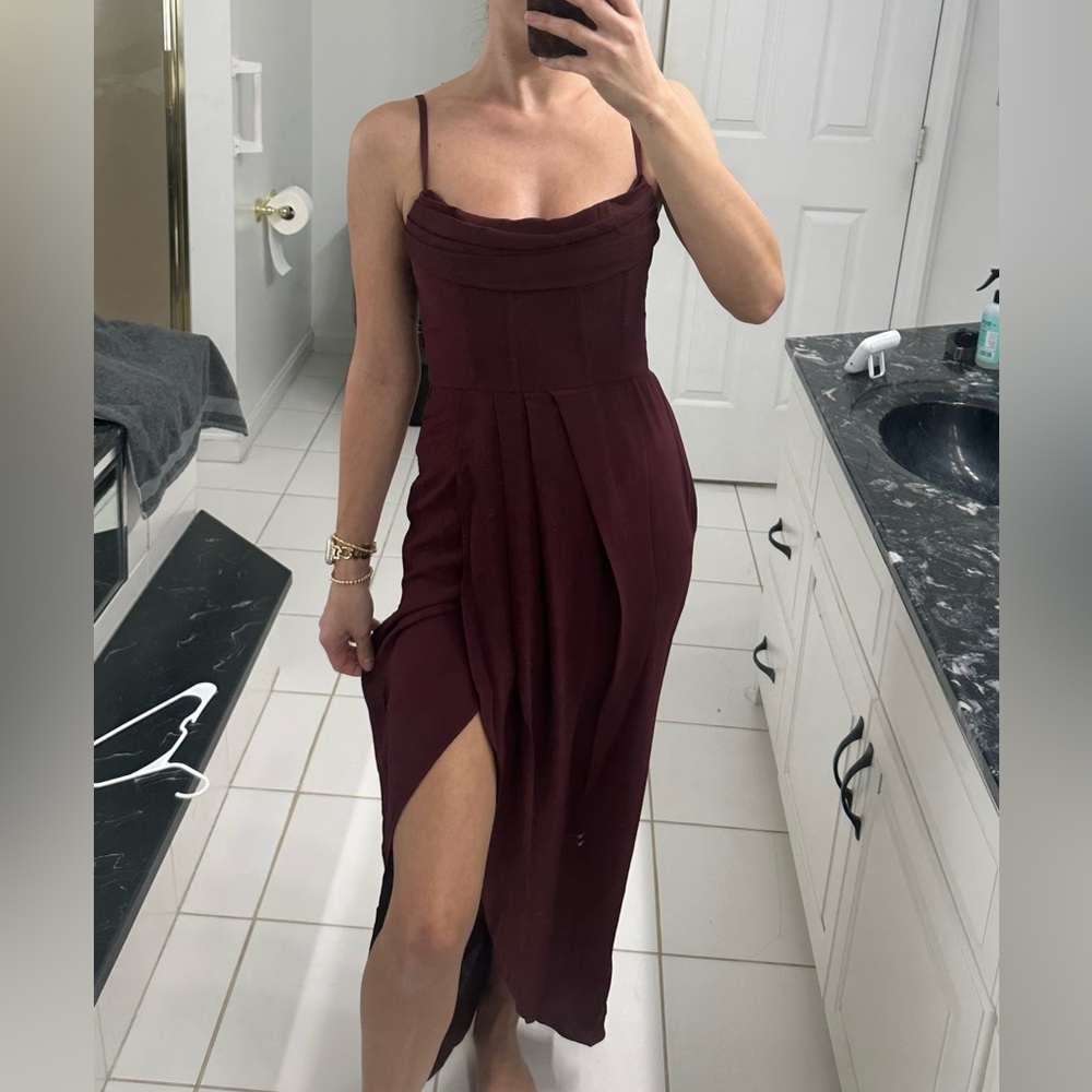 Showpo Asymmetrical Burgundy Dress - Picture 2 of 5